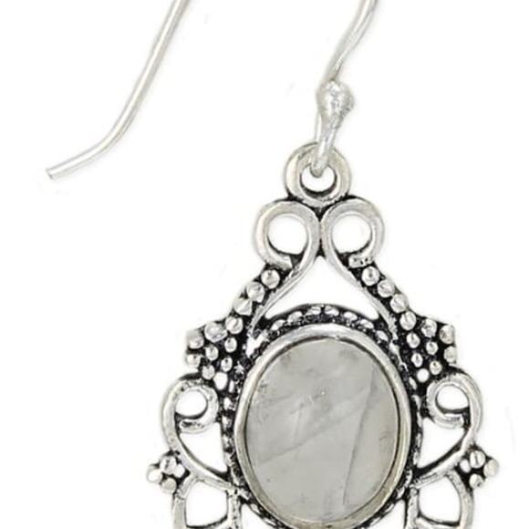 Silver Rainbow Moonstone Oval Earrings - Picture 2 of 2